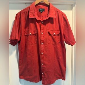 🔥 Brixton XL Red Short Sleeve Snap Button Shirt | Workwear Style 🔥